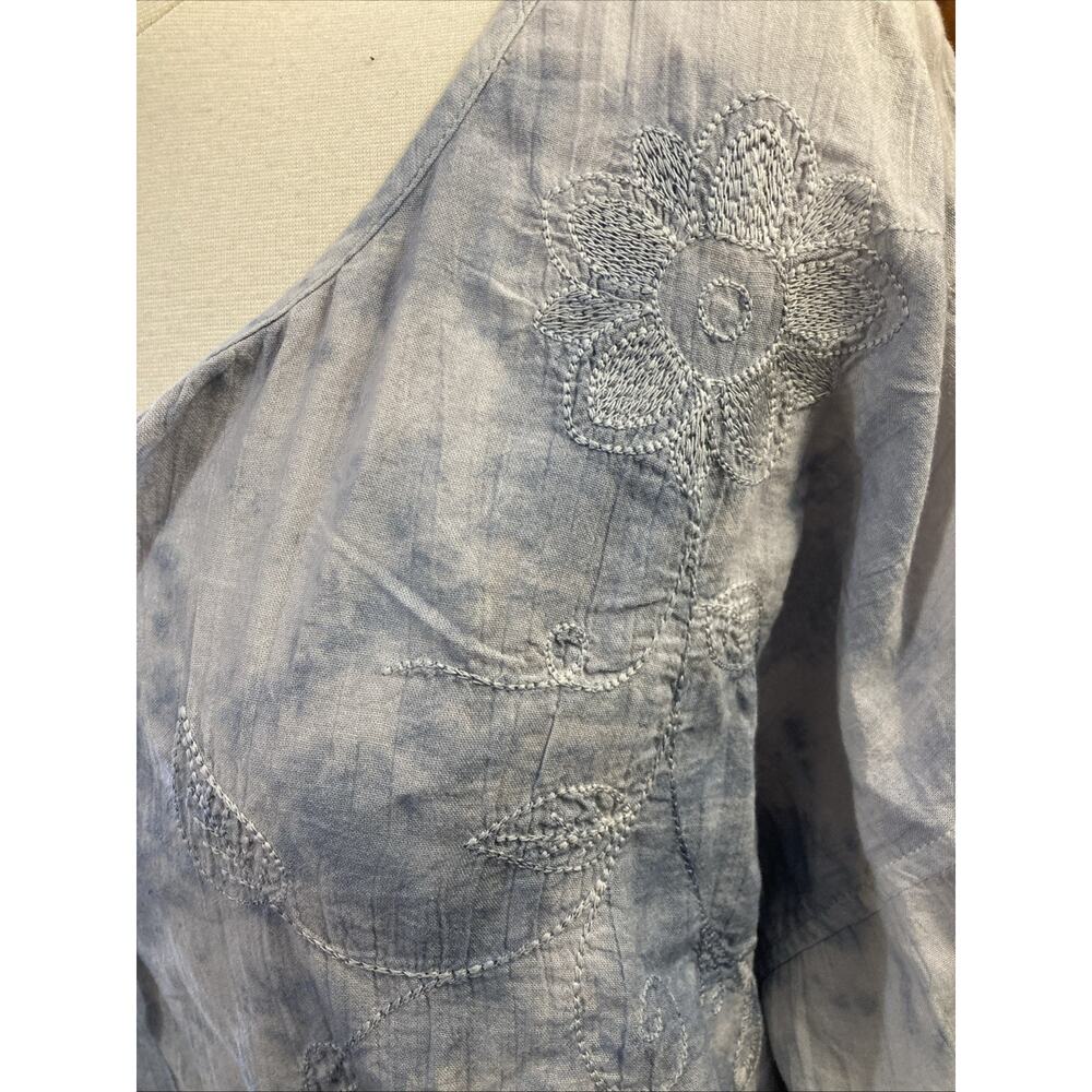 J. Jill Pure Jill Tie‎ Dye Tunic Sz L New Blue White Floral Embroidered Art Boho - Picture 3 of 11